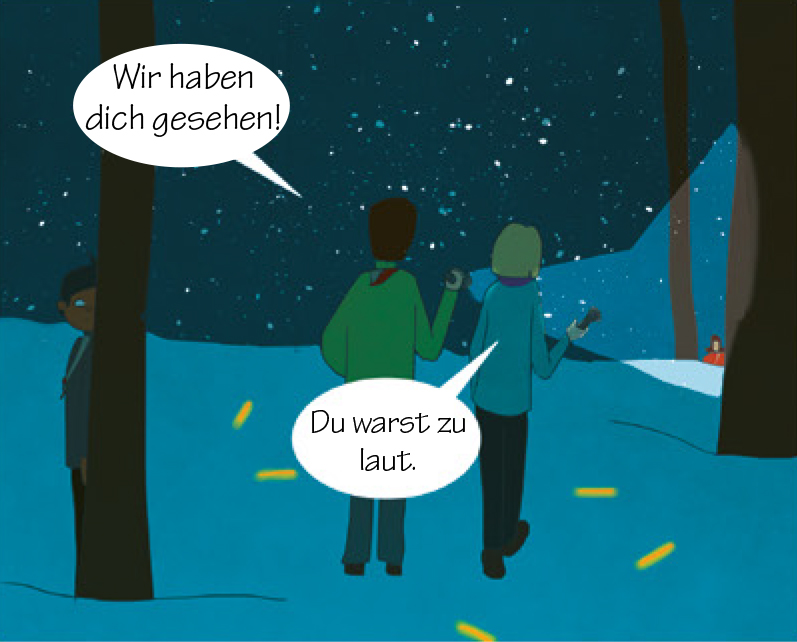 Leiter*in 1: Wir haben dich gesehen! Leiter*in 2: Du warst zu laut.