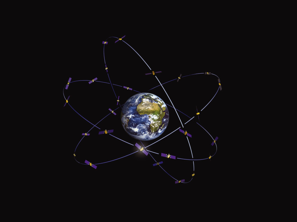 Diese Visualisierung zeigt, wie die Navigationssatelliten, die Erde umrunden.