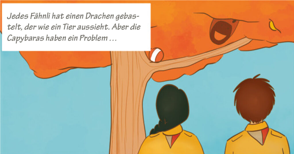 Erz&auml;hler: Jedes F&auml;hnli hat einen Drachen gebastelt, der wie ein Tier aussieht. Aber die Capybaras haben ein Problem ...
